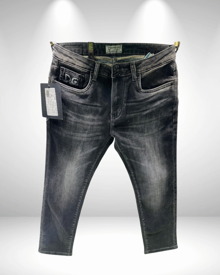 Men’s Premium Black/Grey Ankle-Length Jeans with DG Patch Detailing