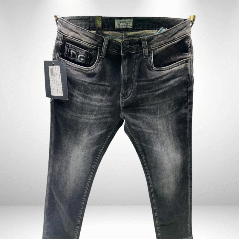 Men’s Premium Black/Grey Ankle-Length Jeans with DG Patch Detailing