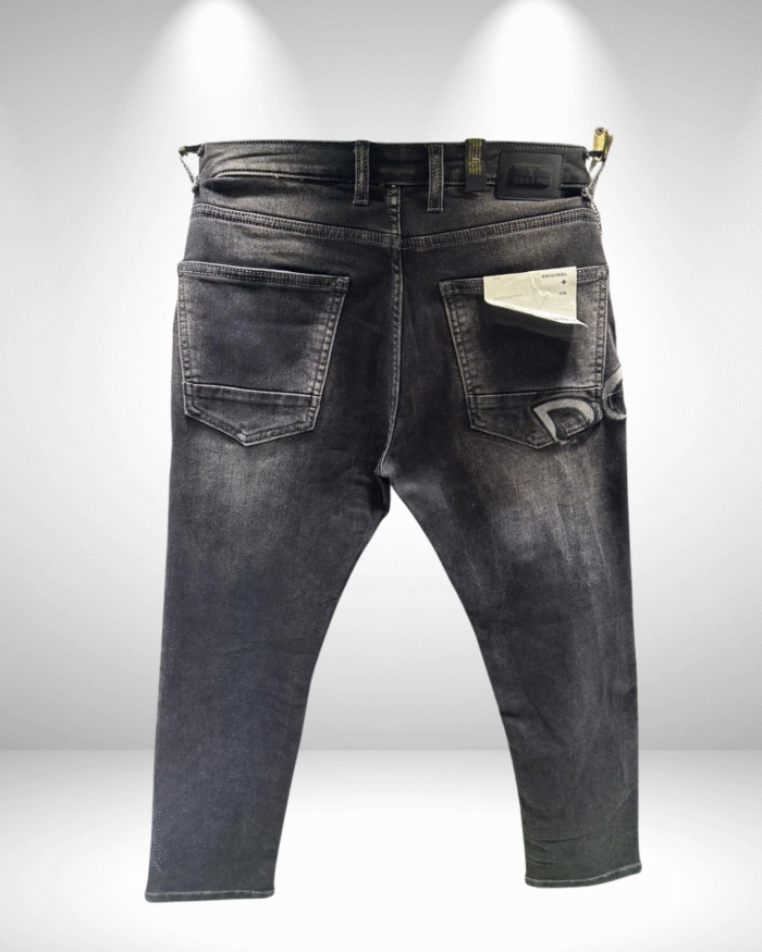 Men’s Premium Black/Grey Ankle-Length Jeans with DG Patch Detailing - Image 2