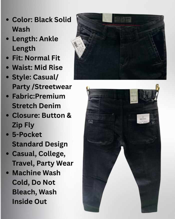 Men’s Premium Black Ankle-Length Jeans - Image 3