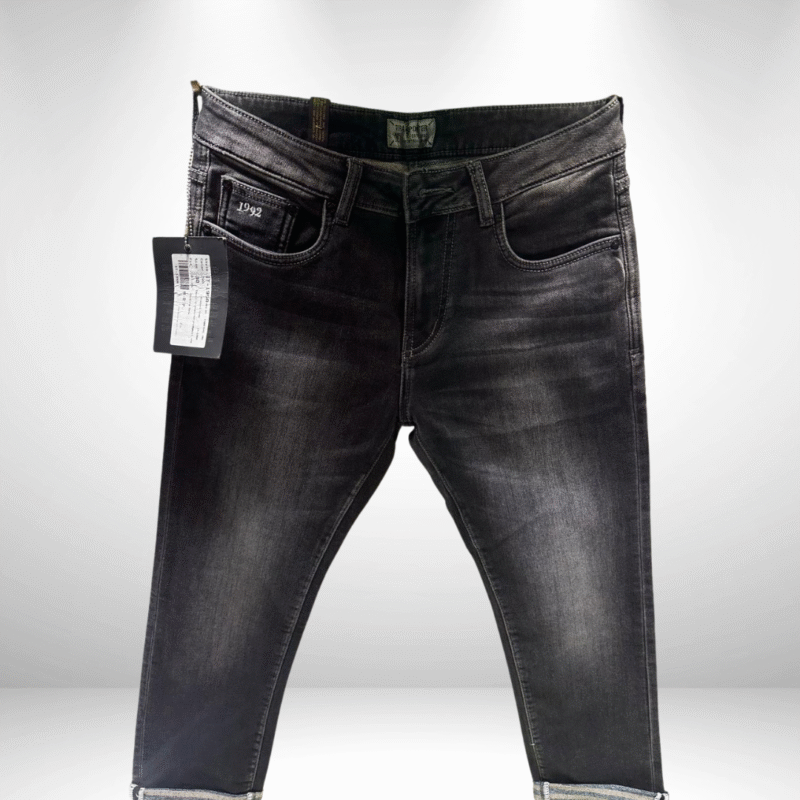 Men’s Premium Black Ankle-Length Normal Fit Jeans with Designer Pocket Detailing