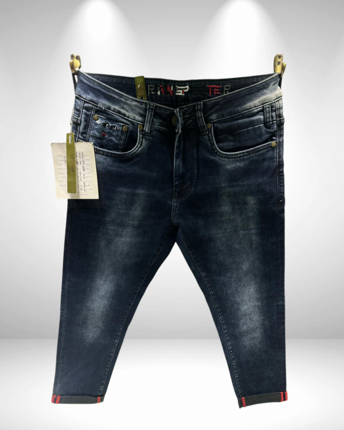 Men’s Premium Dark Blue Ankle-Length Normal Fit Jeans with Stylish Pocket Detailing