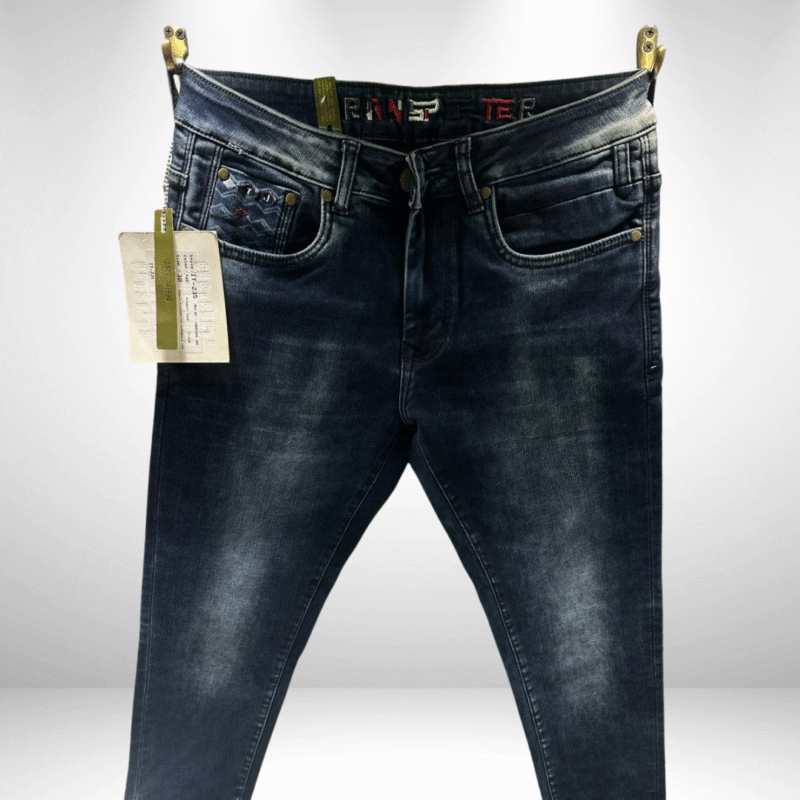 Men’s Premium Dark Blue Ankle-Length Normal Fit Jeans with Stylish Pocket Detailing