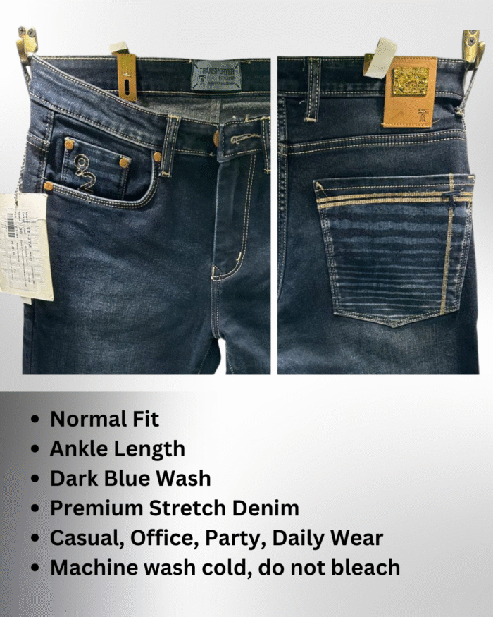 Men’s Premium Normal Fit Ankle Length Jeans – Dark Blue Wash, Casual & Stylish - Image 3