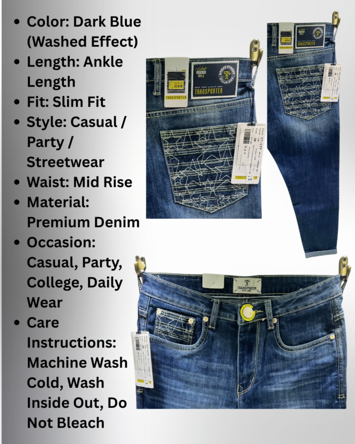 Men’s Premium Dark Blue Ankle-Length Slim Fit Jeans - Image 3