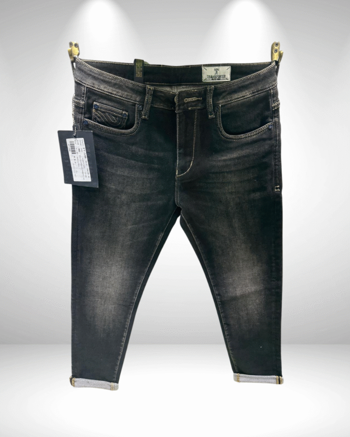 Men’s Premium Black/Grey Ankle-Length Jeans with Faded Wash