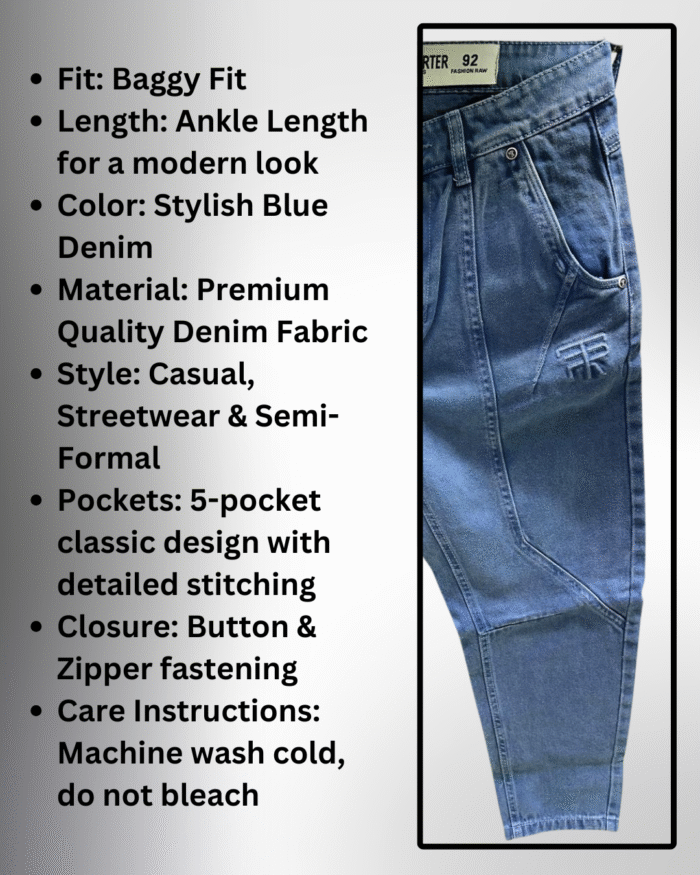Men’s Baggy Fit Blue Denim Jeans - Image 3