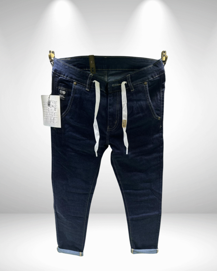Men’s Dark Blue Denim Jeans with White drawstring