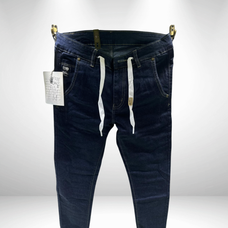 Men’s Dark Blue Denim Jeans with White drawstring