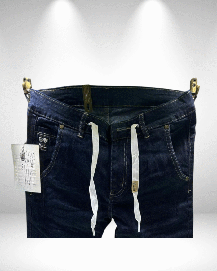 Men’s Dark Blue Denim Jeans with White drawstring - Image 2