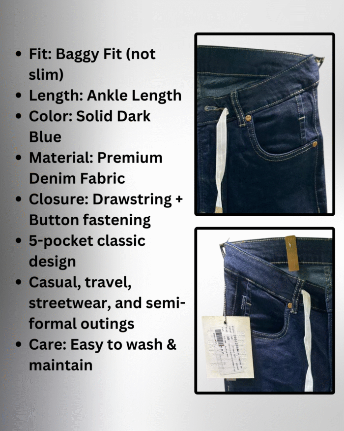 Men’s Baggy Fit Jeans With Drawstring - Image 3