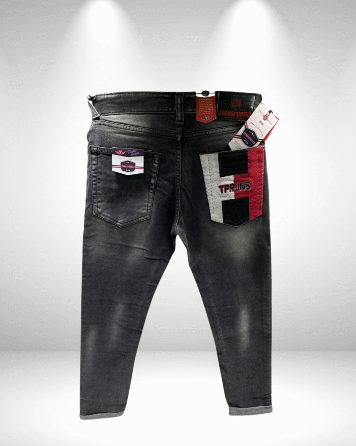 Black Washed Denim Men's Jeans - Image 2