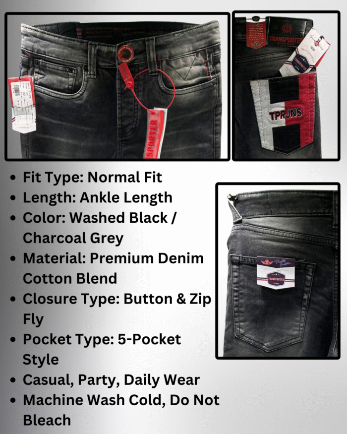 Black Washed Denim Men's Jeans - Image 3