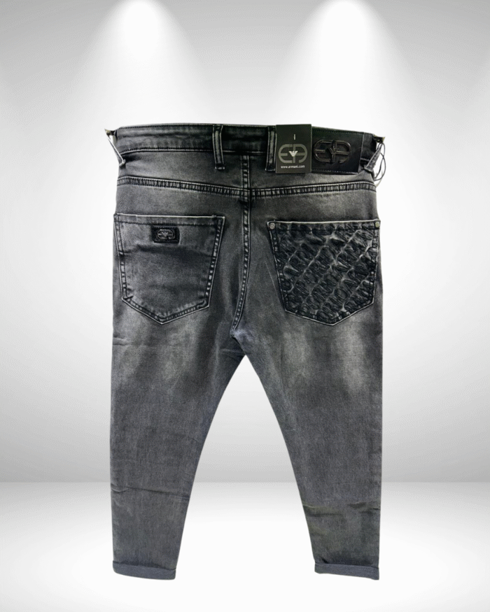 Men's Stylish Grey Washed Denim Jeans - Image 2