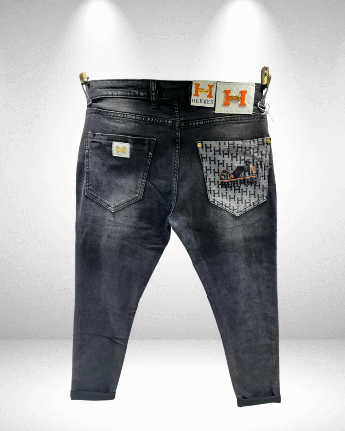 Hermes Men’s Slim Fit Black Washed Denim Jeans - Image 2