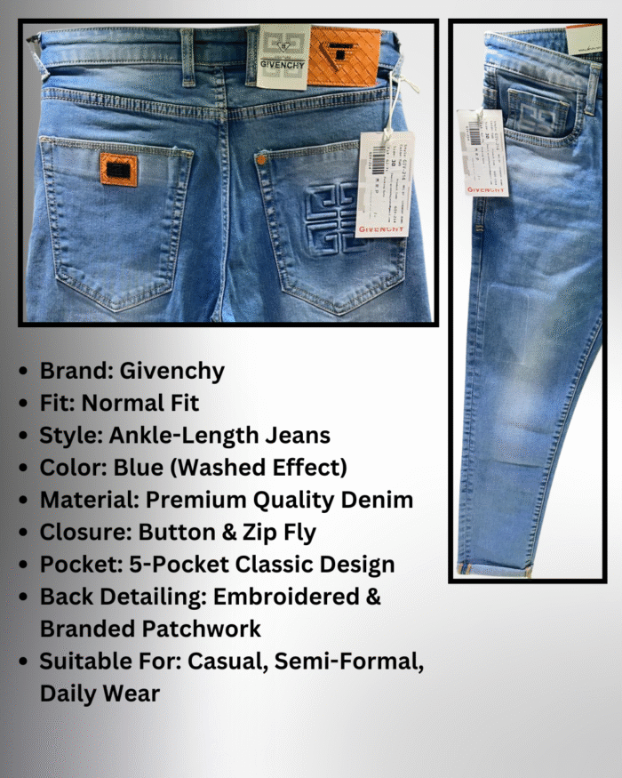 Givenchy Men’s Premium Normal Fit Ankle-Length Blue Jeans - Image 3
