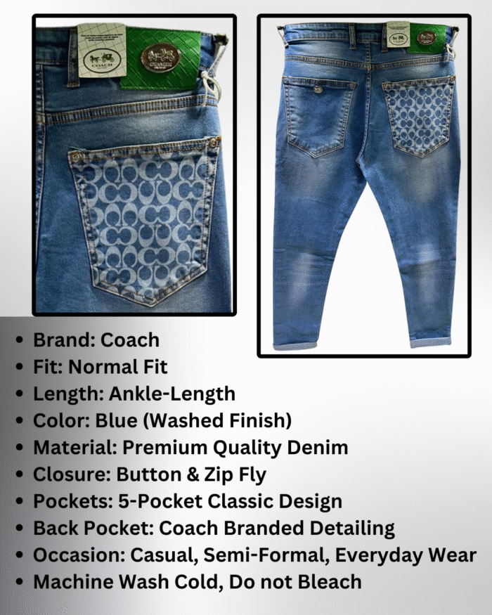 Coach Men’s Premium Normal Fit Ankle-Length Blue Jeans - Image 2
