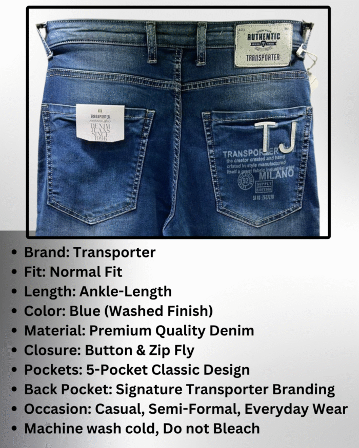Transporter Men’s Premium Normal Fit Ankle-Length Blue Jeans - Image 3