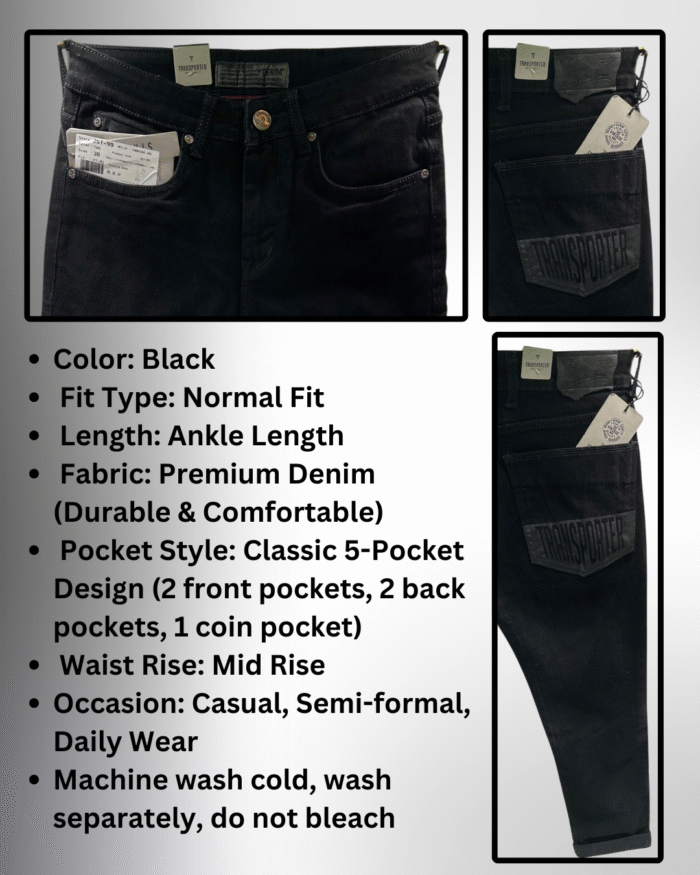 Premium Quality Men’s Black Ankle Length Jeans –Transporter Denim Collection - Image 3