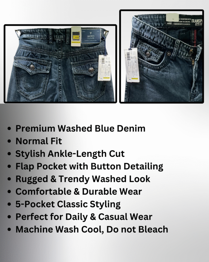 Men’s Premium Ankle Length Jeans with Washed Finish & Flap Pocket Design - Image 3